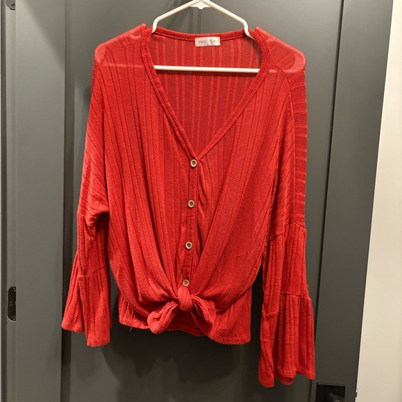 Vestique Red Button-Down Knotted Blouse - Picture 1 of 4